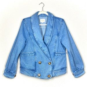 Sezane Paris Light Blue Denim Shawl Collar Coat Jacket Size 40 US 8 Medium/Large